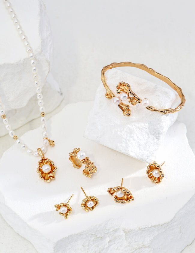 Wave Element Series Sterling Silver Pearl Bangle Hover Image