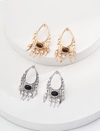 Sterling Silver Black Onyx&Tiger’s Eye Vintage Earrings|Timeless Retro Charm