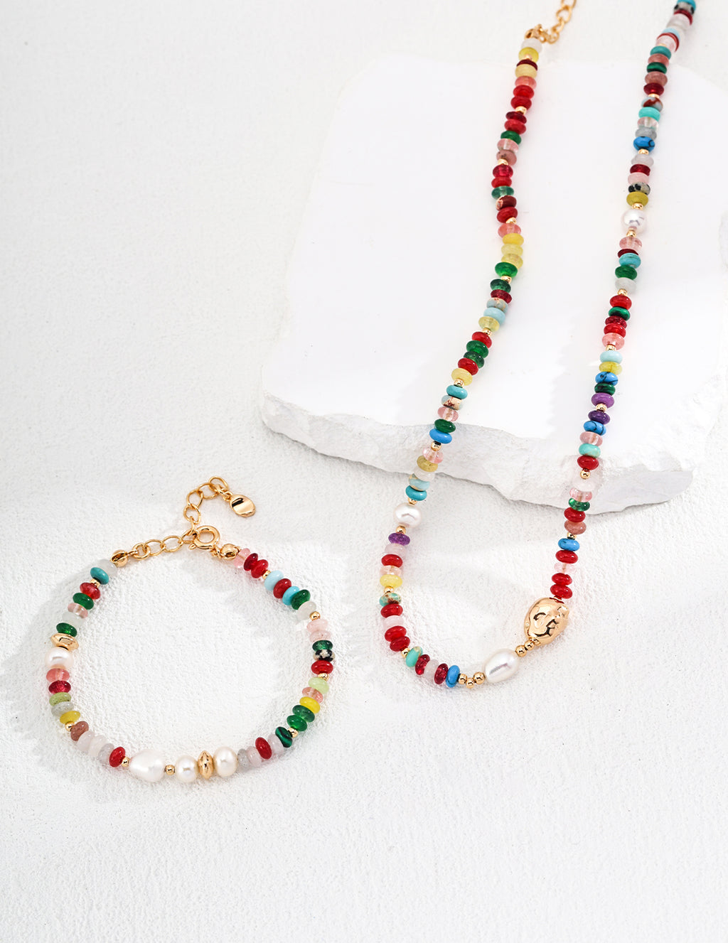 Sterling Silver Pearl&Dopamine Colorful Stone Bracelet