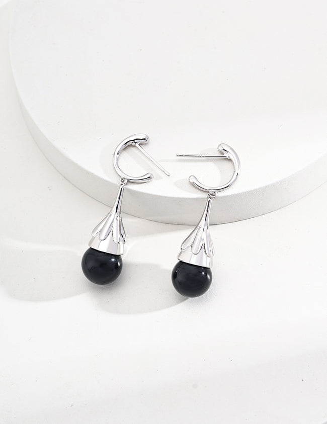 Sterling Silver Earrings|Black Onyx&Tiger’s Eye Natural Gemstone Hover Image