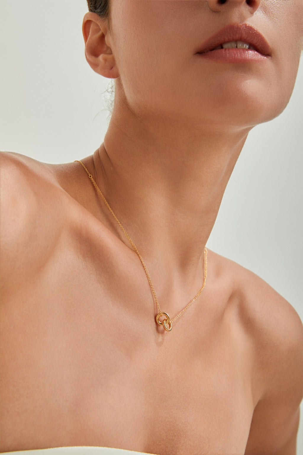 S925 Silver Interlocking Double Ring Zircon Necklace