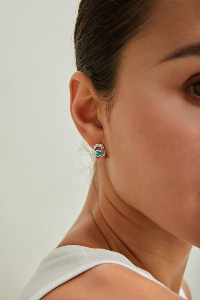 S925 Silver Turquoise Stud Earrings|Elegant Minimalist Charm Main Image