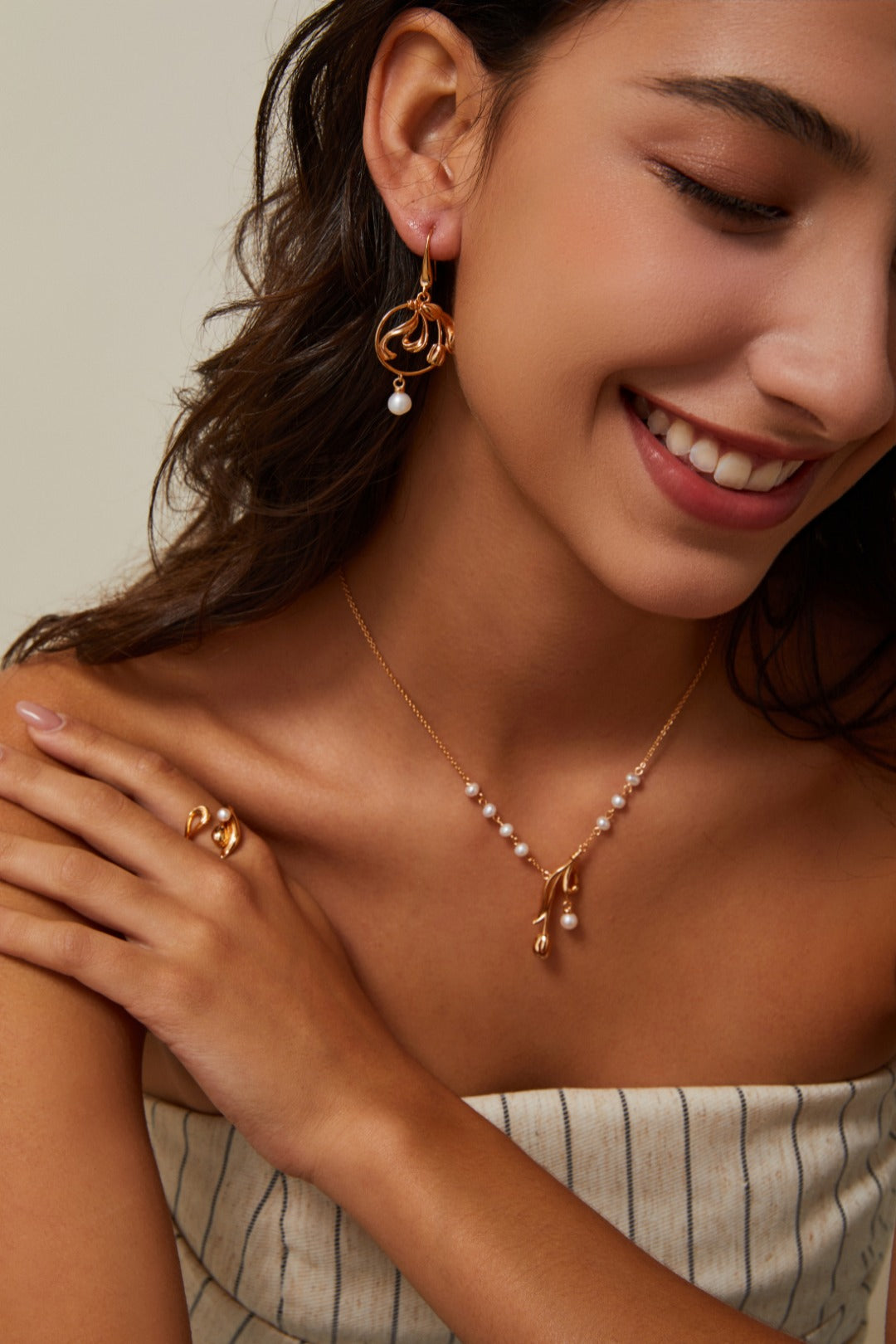 S925 Silver Tulip Pearl Jewelry Set