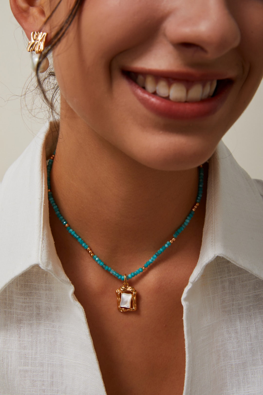 S925 Silver Amazonite Mother of Pearl Necklace