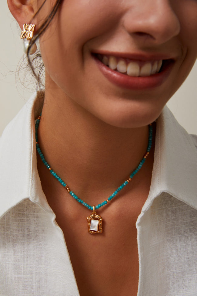 S925 Silver Amazonite Mother of Pearl Necklace Main Image