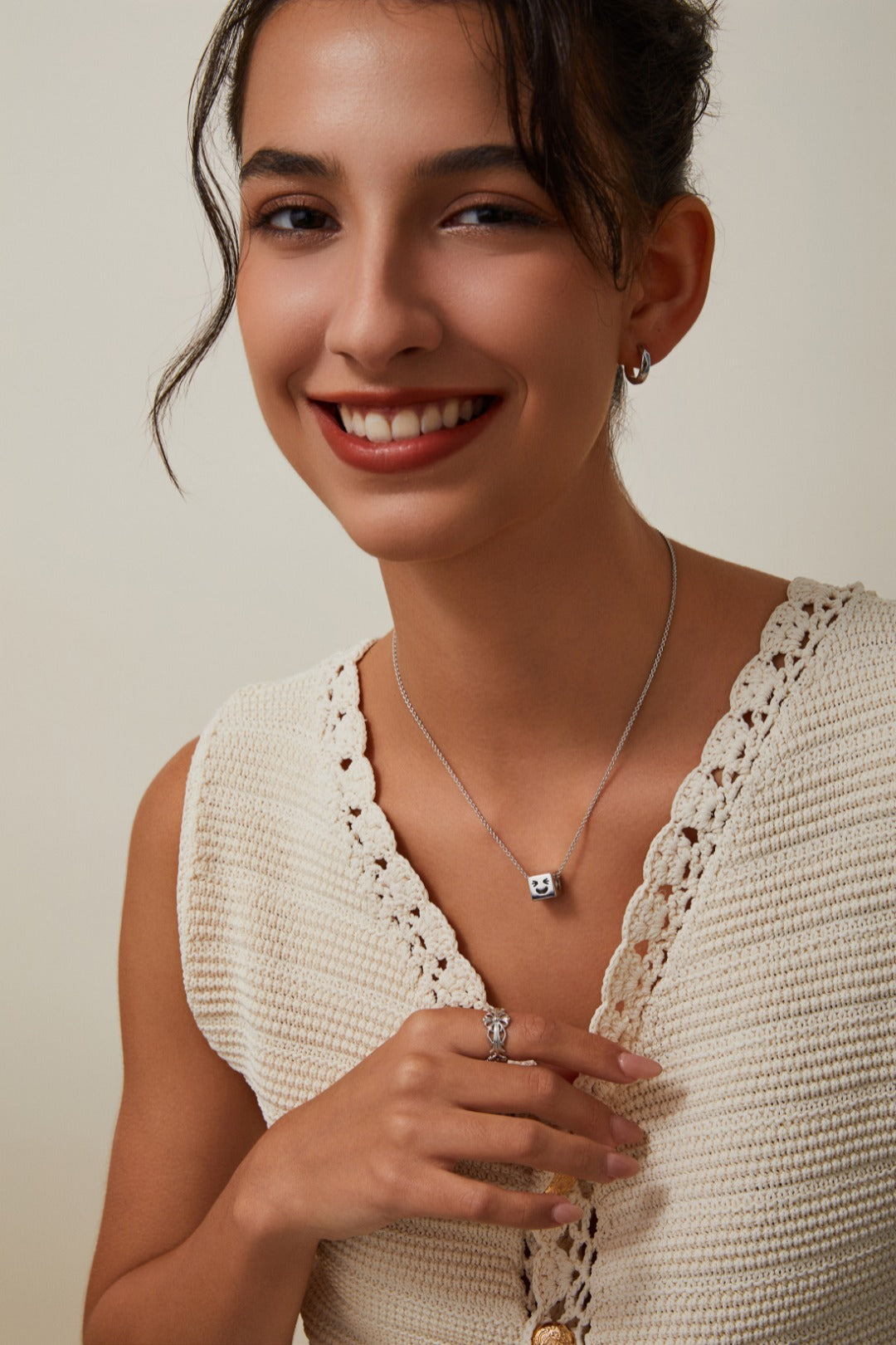 S925 Silver Square Face Pendant Necklace