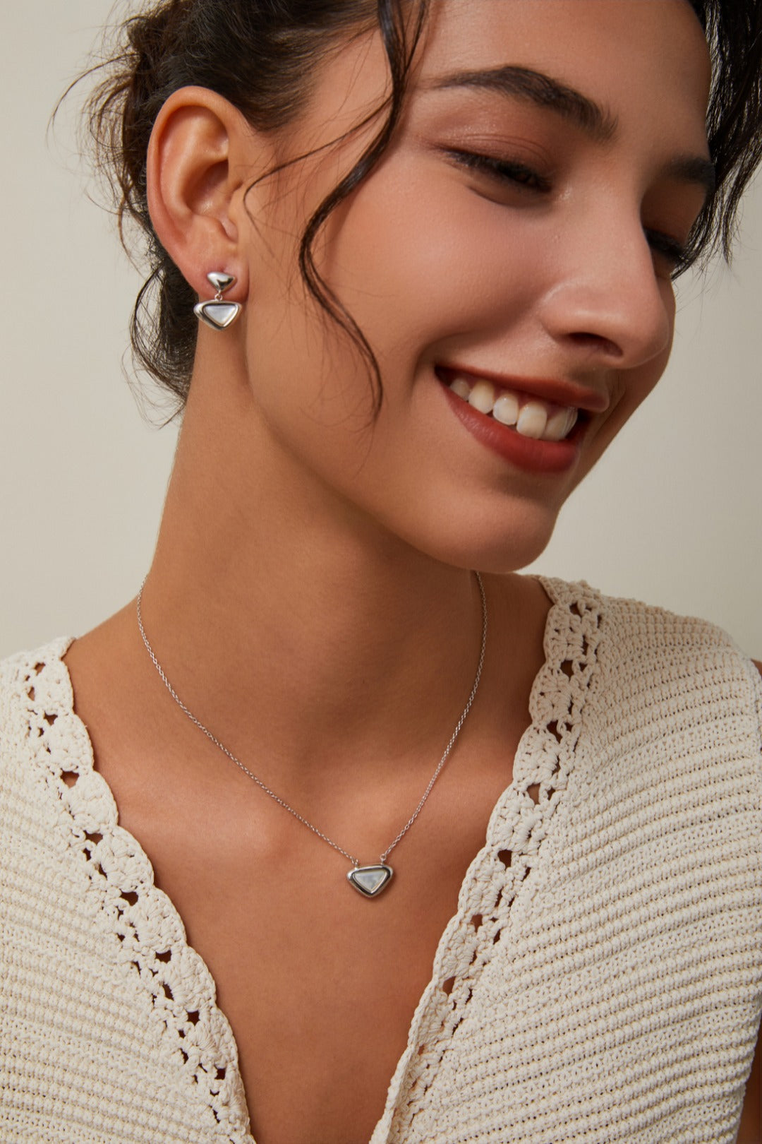 S925 Silver Triangle Mother of Pearl Earrings and Necklace Set