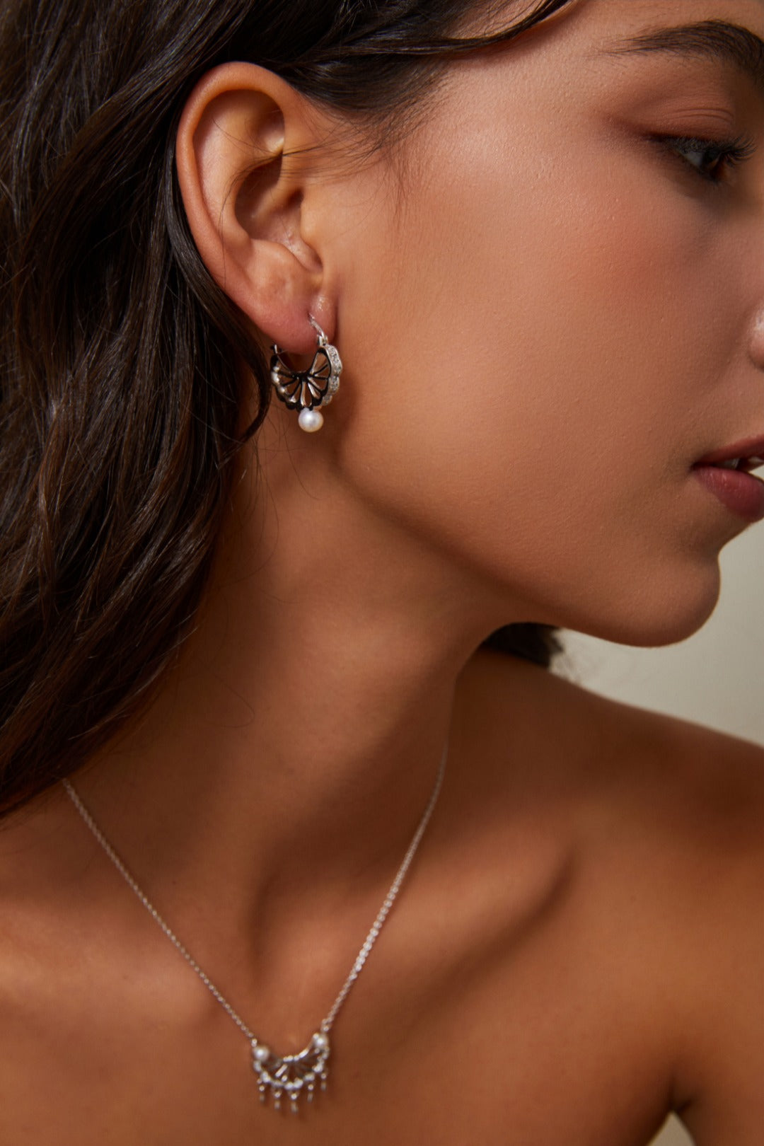 S925 Silver Spirit Feather Collection Pearl Necklace and Earrings Set