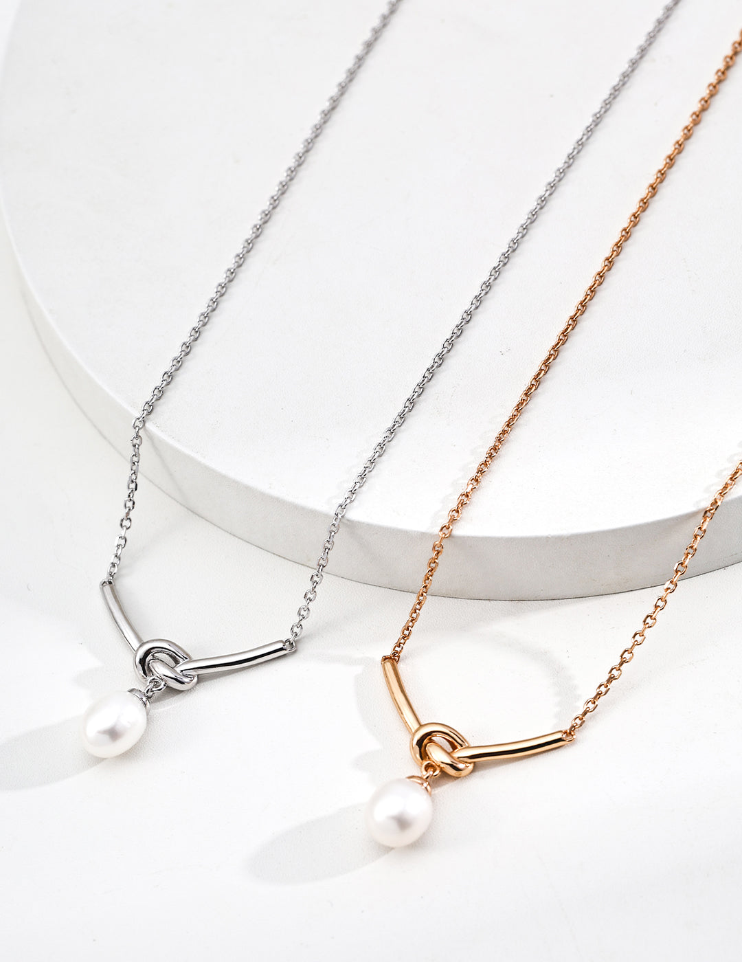 The Celestial Knot Collection | Delicate Double Pearl &amp; Sterling Silver Necklace
