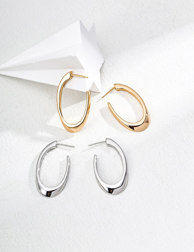 Minimalist Curve Sterling Silver Earrings|Modern Sleek Statement Hover Image