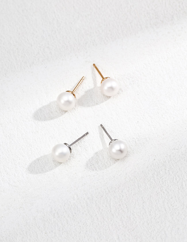 Timeless 10mm Round Pearl Earrings|Sterling Silver Daily Luxury Hover Image