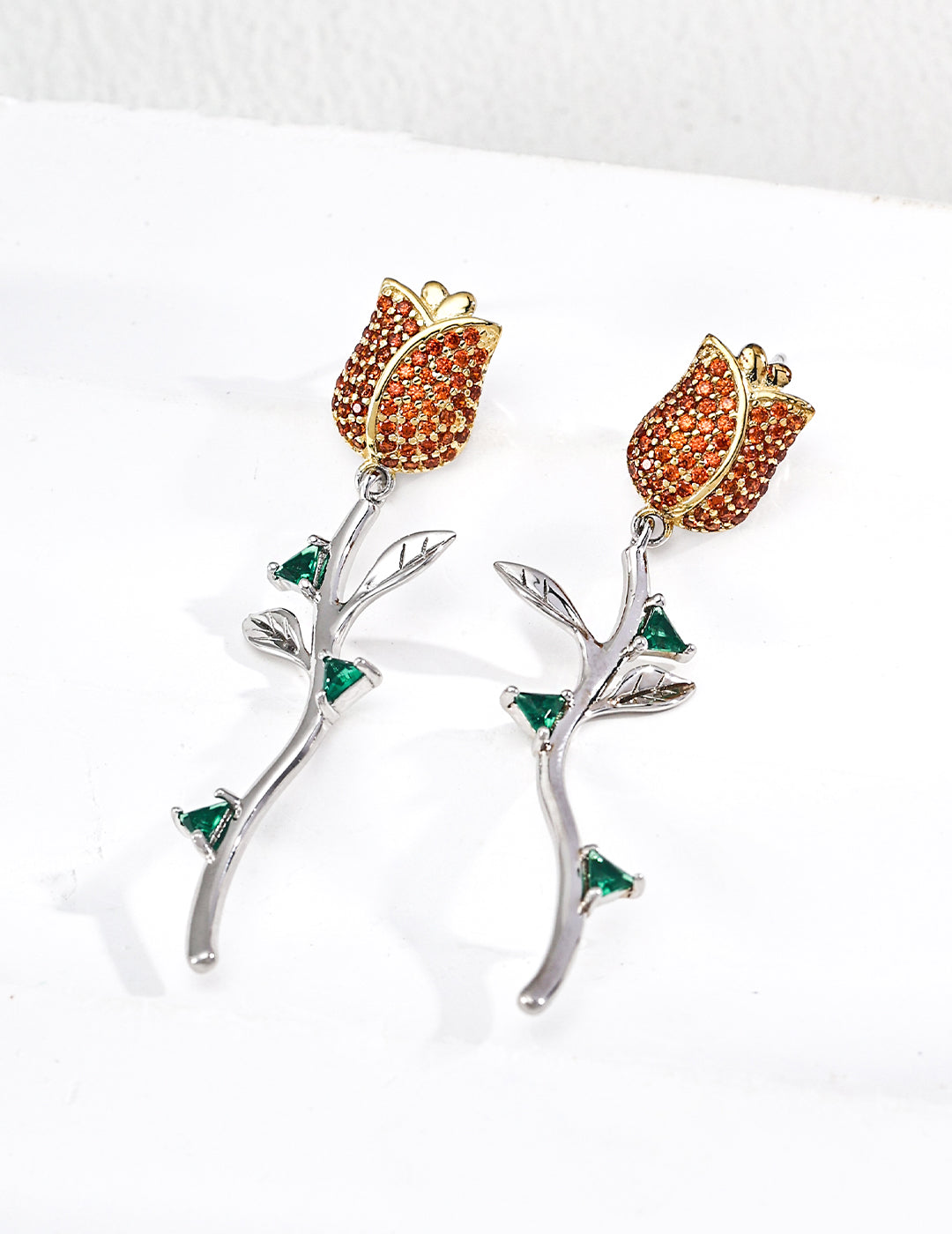 Vintage Rose Drop Earrings | Sterling Silver with Color Zircon