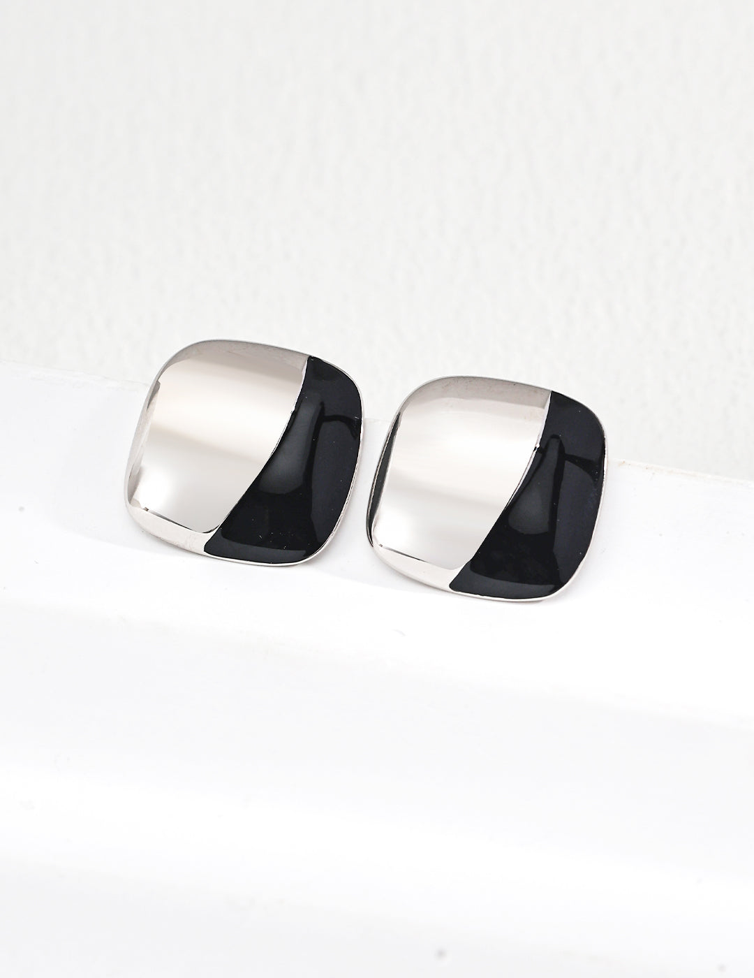 Chinese Red Enamel Earrings|Asymmetrical Geometric Sterling Silver