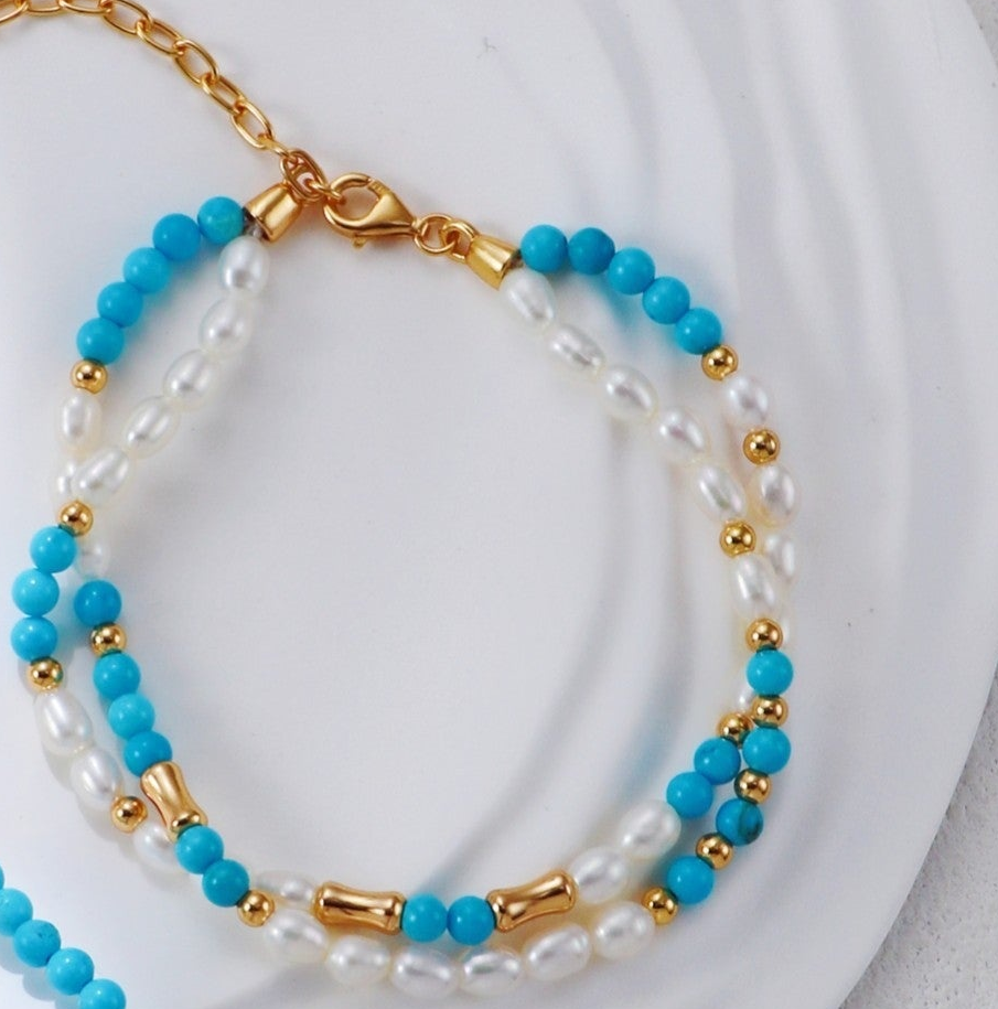 Sterling Silver Turquoise & Pearl Bracelet